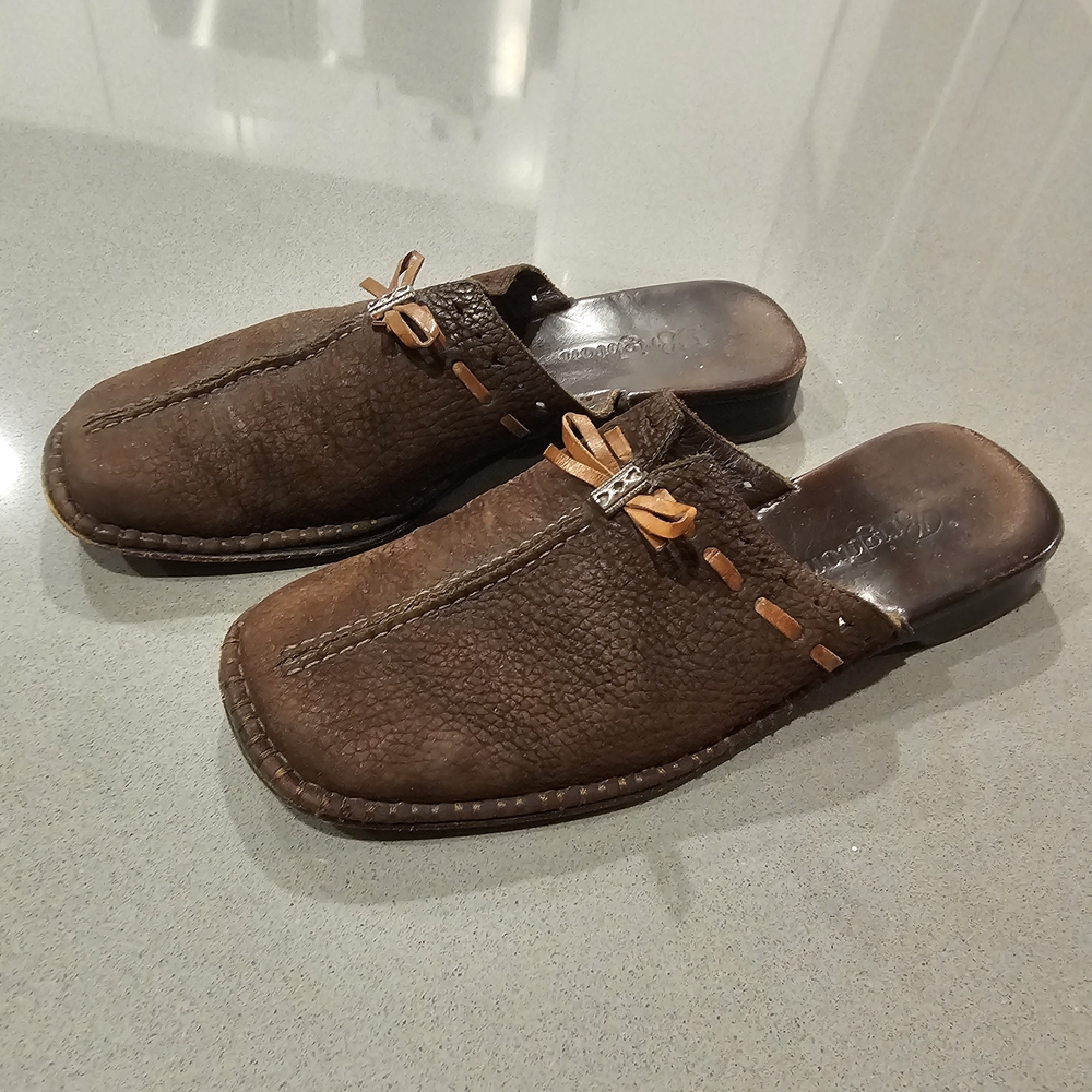 Brighton Napa Brown Suede and Leather Slip-On Mules Size 7.5 - Picture 2 of 8